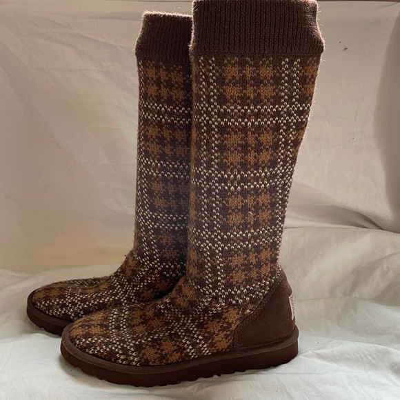 Ugg Australia Jester Plaid Carly Knit Tall Boots Size 7 - Picture 5 of 13
